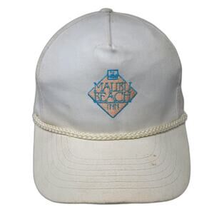 GTH Malibu Beach Inn 5 Panel White Hat One Size Rope Brim Green Under Snapback